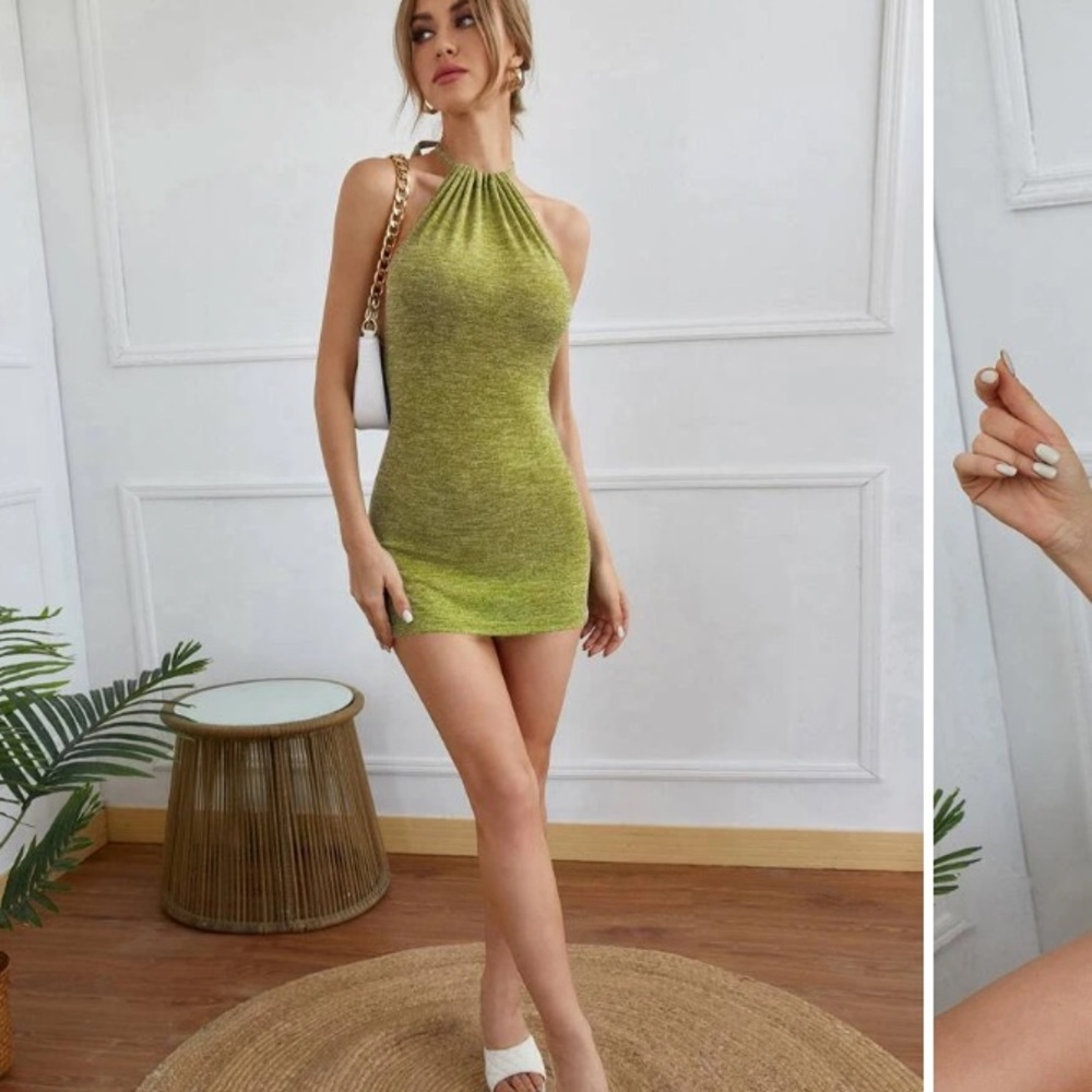 Backless green halter dress